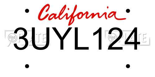 3UYL124 California License Plate