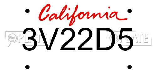 3V22D5 California License Plate