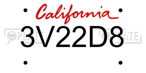 3V22D8 California License Plate