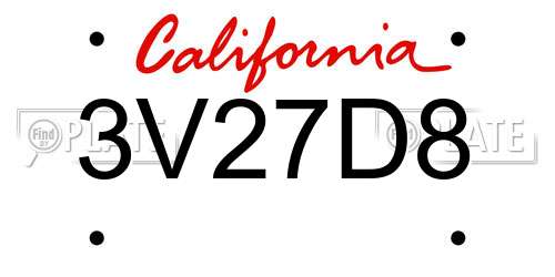 3V27D8 California License Plate