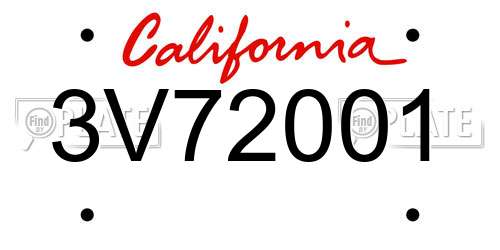 3V72001 California License Plate