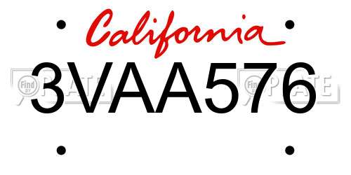 3VAA576 California License Plate