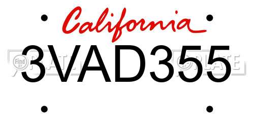 3VAD355 California License Plate