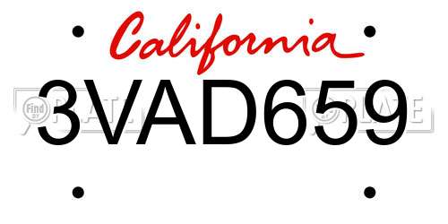 3VAD659 California License Plate