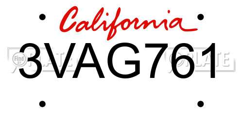 3VAG761 California License Plate