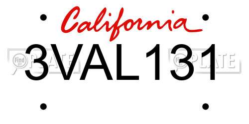 3VAL131 California License Plate