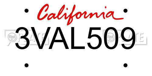 3VAL509 California License Plate