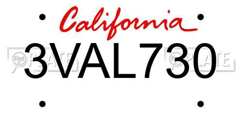 3VAL730 California License Plate