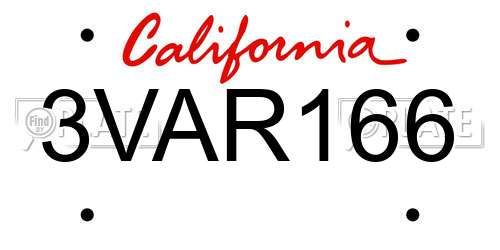 3VAR166 California License Plate