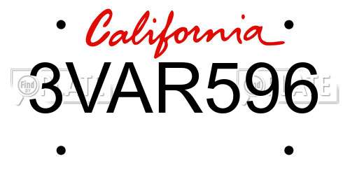 3VAR596 California License Plate