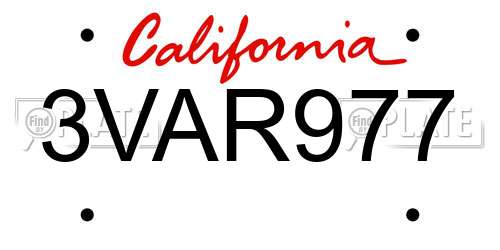 3VAR977 California License Plate