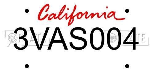 3VAS004 California License Plate
