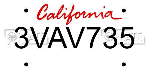 3VAV735 California License Plate