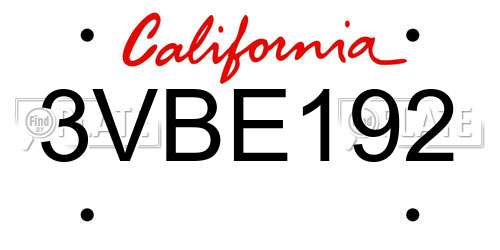3VBE192 California License Plate