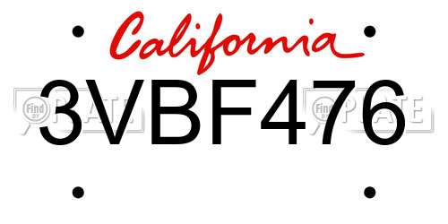 3VBF476 California License Plate