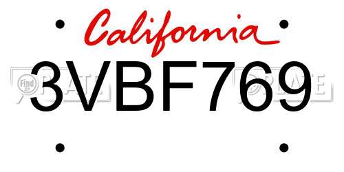 3VBF769 California License Plate