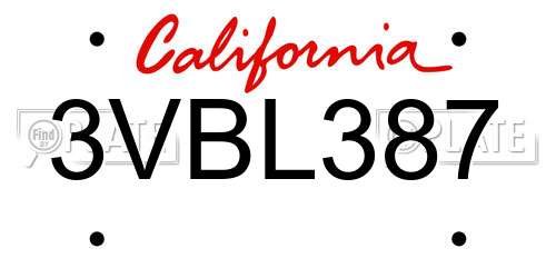 3VBL387 California License Plate