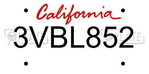 3VBL852 California License Plate