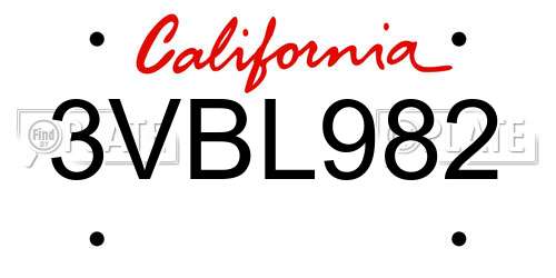 3VBL982 California License Plate