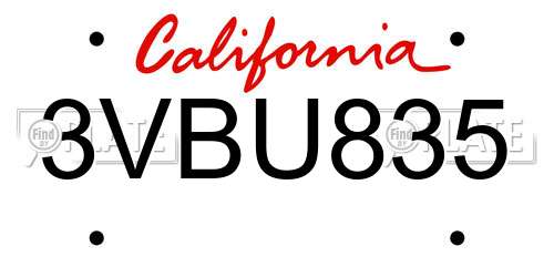 3VBU835 California License Plate