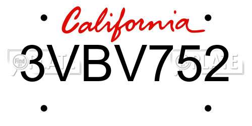 3VBV752 California License Plate