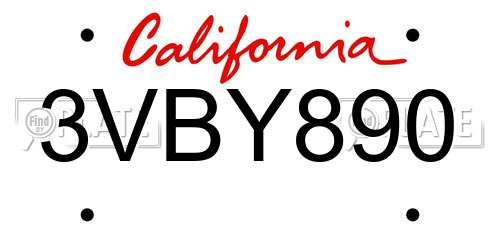 3VBY890 California License Plate