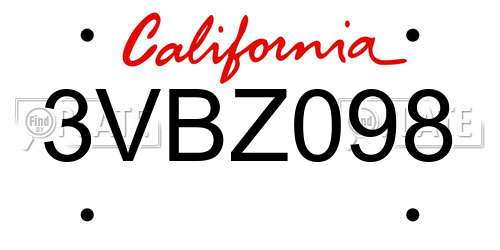 3VBZ098 California License Plate