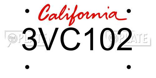 3VC102 California License Plate