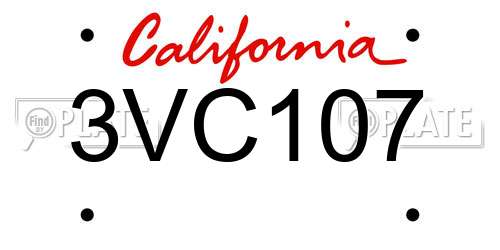 3VC107 California License Plate