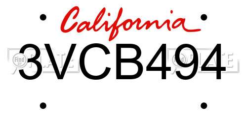 3VCB494 California License Plate