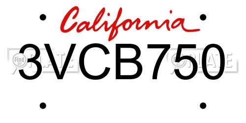 3VCB750 California License Plate