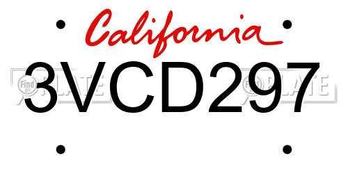 3VCD297 California License Plate