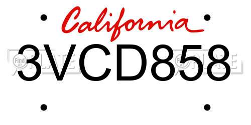 3VCD858 California License Plate