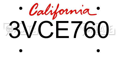 3VCE760 California License Plate