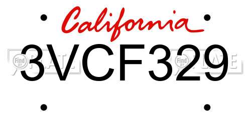 3VCF329 California License Plate