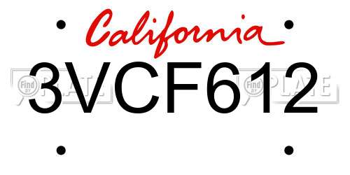 3VCF612 California License Plate