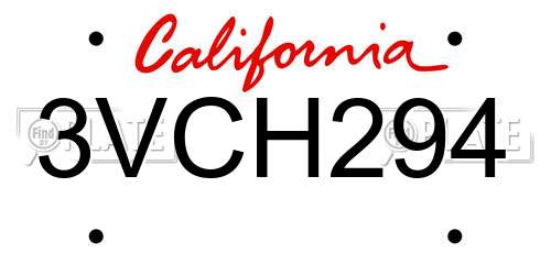 3VCH294 California License Plate