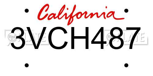 3VCH487 California License Plate