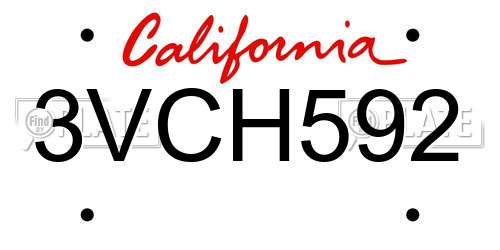 3VCH592 California License Plate