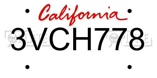3VCH778 California License Plate