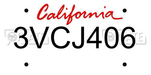 3VCJ406 California License Plate