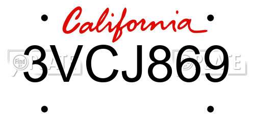 3VCJ869 California License Plate