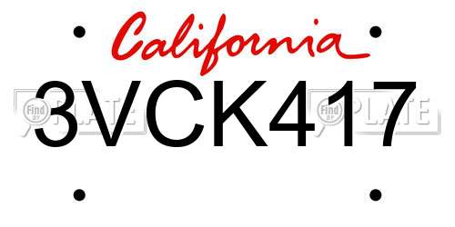 3VCK417 California License Plate