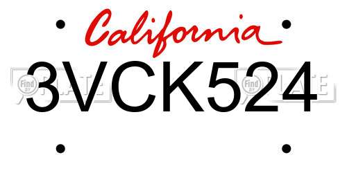 3VCK524 California License Plate