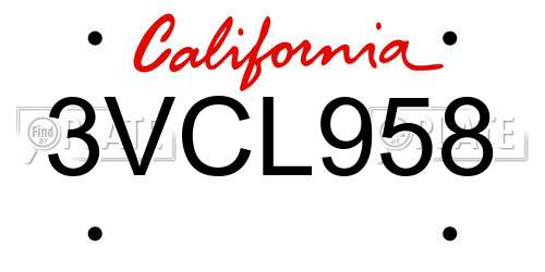 3VCL958 California License Plate