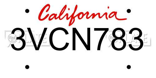 3VCN783 California License Plate