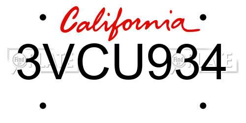 3VCU934 California License Plate