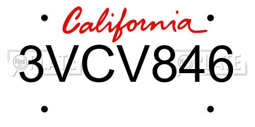 3VCV846 California License Plate