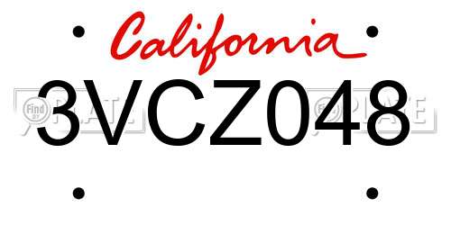 3VCZ048 California License Plate
