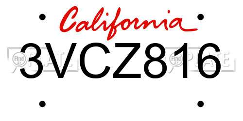 3VCZ816 California License Plate